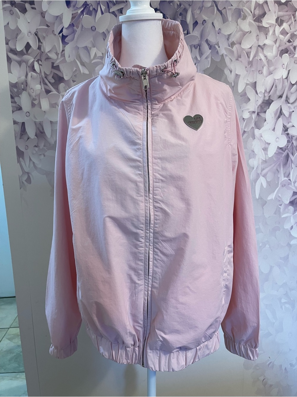 Love Moschino Light Pink Windbreaker Jacket with Heart Patch size US 4